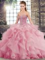 Tulle Sleeveless Quinceanera Dresses Brush Train and Beading and Ruffles