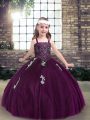 Stylish Straps Sleeveless Tulle Kids Pageant Dress Appliques Lace Up