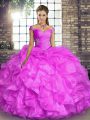 Customized Floor Length Lace Up 15 Quinceanera Dress Lilac for Military Ball and Sweet 16 and Quinceanera with Beading and Ruffles