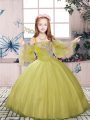 Perfect Olive Green Tulle Lace Up High School Pageant Dress Sleeveless Floor Length Beading