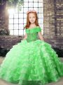Elegant Lace Up Little Girls Pageant Dress Wholesale for Party and Military Ball and Wedding Party with Beading and Ruffled Layers Brush Train