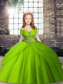 Adorable Tulle Sleeveless Floor Length Little Girl Pageant Dress and Beading