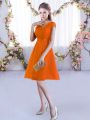 Modern Cap Sleeves Mini Length Lace Lace Up Bridesmaid Gown with Orange Red