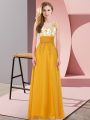 Fancy Gold Wedding Guest Dresses Wedding Party with Appliques Scoop Sleeveless Backless