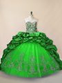 Sweetheart Sleeveless Taffeta and Tulle Ball Gown Prom Dress Beading and Pick Ups Brush Train Lace Up