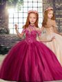 Excellent Fuchsia Sleeveless Tulle Lace Up Girls Pageant Dresses for Party and Wedding Party