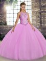 Elegant Lilac Ball Gowns Embroidery Vestidos de Quinceanera Lace Up Tulle Sleeveless Floor Length