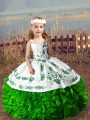 Ball Gowns Little Girls Pageant Dress Wholesale Green Straps Organza Sleeveless Floor Length Lace Up