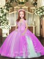 Floor Length Lace Up Little Girl Pageant Gowns Lilac for Party and Sweet 16 and Wedding Party with Beading