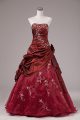 Hot Sale Burgundy Lace Up 15th Birthday Dress Beading and Embroidery Sleeveless Floor Length