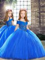 Ball Gowns Sleeveless Royal Blue Pageant Gowns For Girls Brush Train Lace Up
