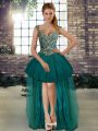 Graceful Dark Green Tulle Lace Up Straps Sleeveless High Low Beading
