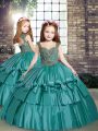 Teal Sleeveless Beading Floor Length Pageant Dress for Teens