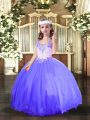 Hot Selling Blue Lace Up Straps Beading Glitz Pageant Dress Tulle Sleeveless