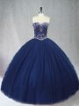 Vintage Tulle Sleeveless Floor Length Quinceanera Gown and Beading