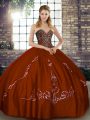 Fantastic Brown Sleeveless Tulle Lace Up Quinceanera Dresses for Military Ball and Sweet 16 and Quinceanera