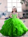Ball Gowns Scoop Sleeveless Tulle Floor Length Lace Up Beading and Ruffles Child Pageant Dress