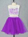 Vintage Scoop Sleeveless Zipper Prom Gown Eggplant Purple Organza