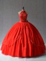 Halter Top Sleeveless Lace Up Quinceanera Gown Red Tulle