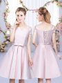 Flare Baby Pink Sleeveless Bowknot Mini Length Quinceanera Court of Honor Dress