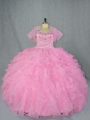 Hot Sale Sweetheart Sleeveless Lace Up Quince Ball Gowns Baby Pink Organza
