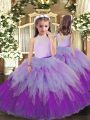 Affordable Ball Gowns Little Girls Pageant Dress Multi-color High-neck Tulle Sleeveless Floor Length Backless