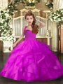 Straps Sleeveless Lace Up Kids Formal Wear Fuchsia Tulle