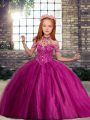 High Quality Sleeveless Floor Length Beading Lace Up Pageant Gowns For Girls with Fuchsia