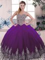 Purple Sweetheart Lace Up Beading and Embroidery 15 Quinceanera Dress Sleeveless