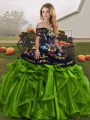 Green Lace Up Sweet 16 Dress Embroidery and Ruffles Sleeveless Floor Length