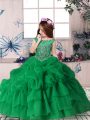 High End Green Scoop Zipper Beading and Pick Ups Pageant Gowns For Girls Sleeveless