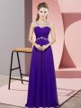 Stylish Purple Empire Chiffon Scoop Sleeveless Beading Floor Length Backless Prom Gown