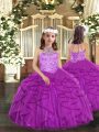 Sleeveless Lace Up Floor Length Beading and Ruffles Little Girl Pageant Dress