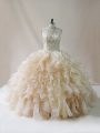 Simple Champagne Ball Gowns Beading and Ruffles Sweet 16 Quinceanera Dress Lace Up Organza Sleeveless Floor Length