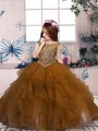 Brown Child Pageant Dress Party and Sweet 16 and Wedding Party with Beading and Ruffles Scoop Sleeveless Lace Up