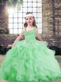 Floor Length Little Girls Pageant Gowns Tulle Sleeveless Beading and Ruffles