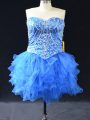 New Arrival Blue Sweetheart Lace Up Beading and Ruffles Prom Dress Sleeveless