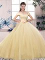 Floor Length Ball Gowns Short Sleeves Champagne Quinceanera Gown Lace Up