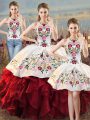 Noble Halter Top Sleeveless Organza Vestidos de Quinceanera Embroidery and Ruffles Lace Up