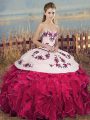 Custom Made Floor Length Fuchsia Sweet 16 Quinceanera Dress Sweetheart Sleeveless Lace Up