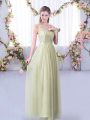 Shining Sleeveless Floor Length Lace and Belt Side Zipper Quinceanera Court Dresses with Yellow Green