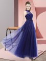 Latest Floor Length Lace Up Bridesmaids Dress Purple for Wedding Party with Beading and Appliques