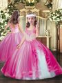 Hot Pink Ball Gowns Beading Little Girl Pageant Dress Lace Up Tulle Sleeveless Floor Length