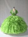 Organza Strapless Sleeveless Lace Up Beading and Ruffles 15 Quinceanera Dress in Green