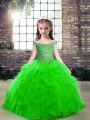 Sleeveless Tulle Floor Length Lace Up Kids Formal Wear in Green with Beading
