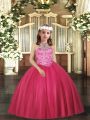 Hot Pink Ball Gowns Beading Pageant Dress Toddler Lace Up Tulle Sleeveless Floor Length