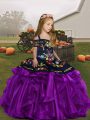 Organza Straps Sleeveless Lace Up Embroidery Little Girl Pageant Gowns in Eggplant Purple