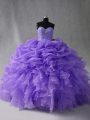 Most Popular Lavender Organza Lace Up Sweetheart Sleeveless Floor Length Quince Ball Gowns Beading and Ruffles
