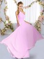 Glittering Lilac Lace Up Quinceanera Dama Dress Ruching Sleeveless Floor Length