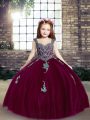 Elegant Floor Length Lace Up Girls Pageant Dresses Fuchsia for Party and Wedding Party with Appliques